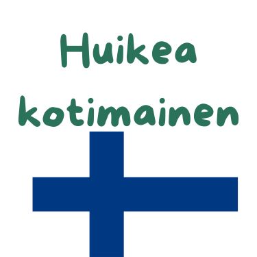 suomenlippu ja teksti "huikea kotimainen"